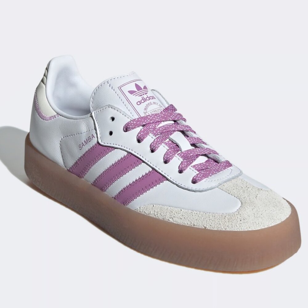 Adidas Sambae Cloud White Purple Leather Sneaker Shoe Size 7 NEW WITH TAG - Picture 1 of 5